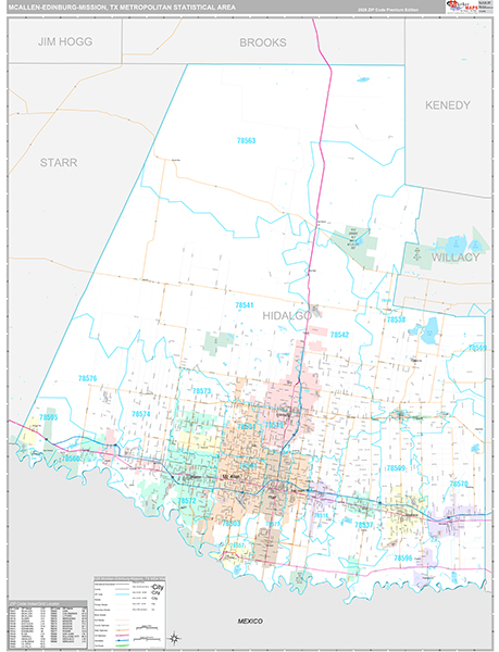 McAllen-Edinburg-Mission Metro Area Zip Code Wall Map